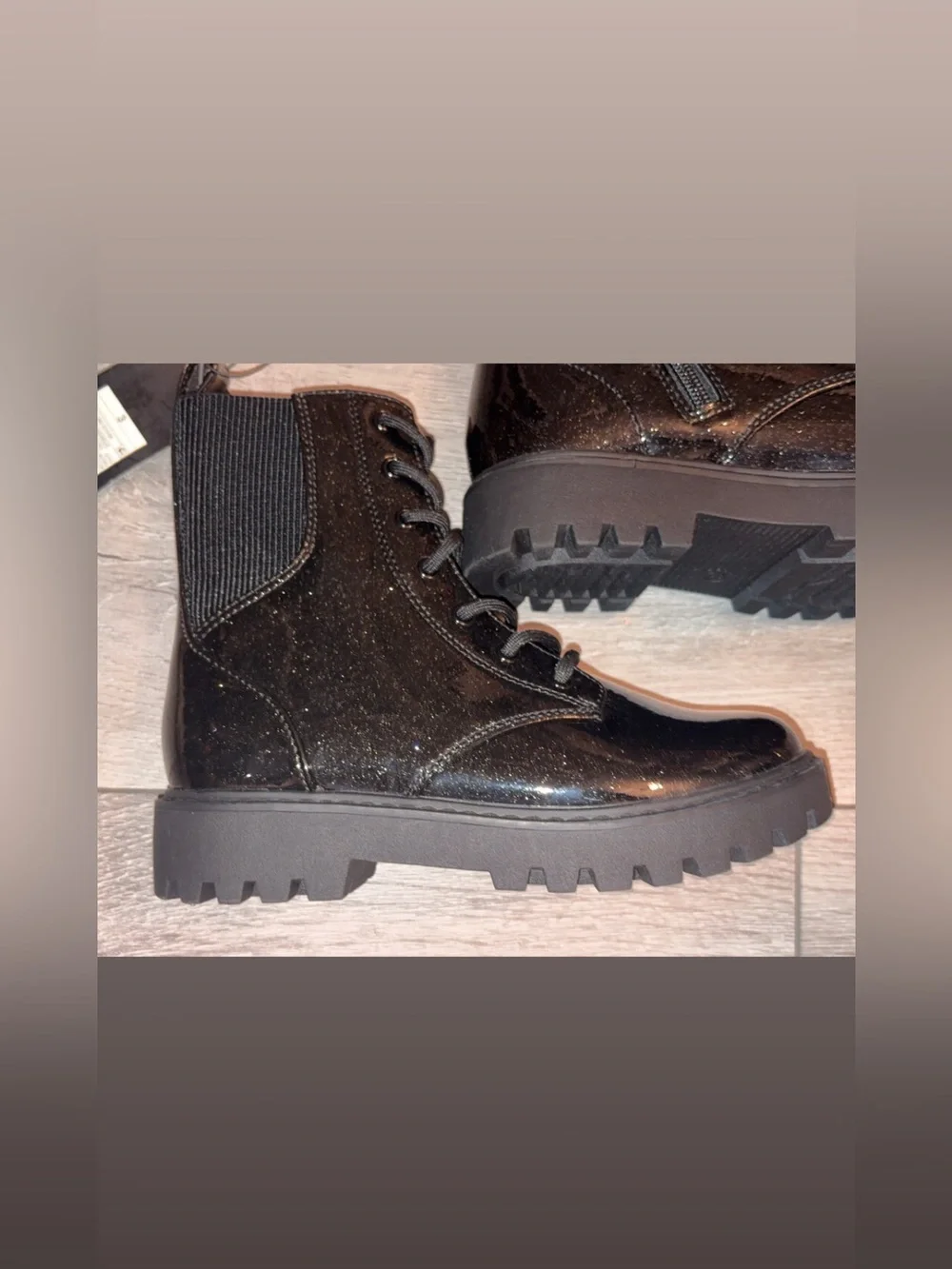 Art Class Girls Size 3 Black Glitter Lace Up Combat Boots New W Tags Rochelle
